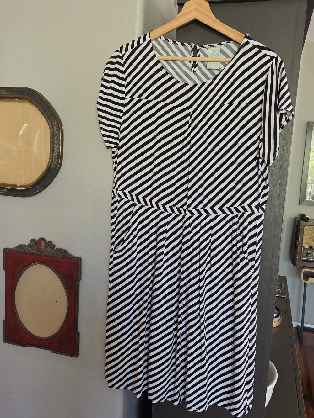 ModCloth Black and White Diagonal Stripe Midi Dress